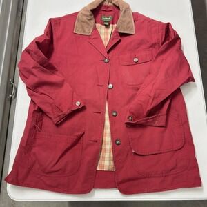 L.L. Bean Field Coat womans XL Red Good Corduroy Collar Plaid Lined Utility